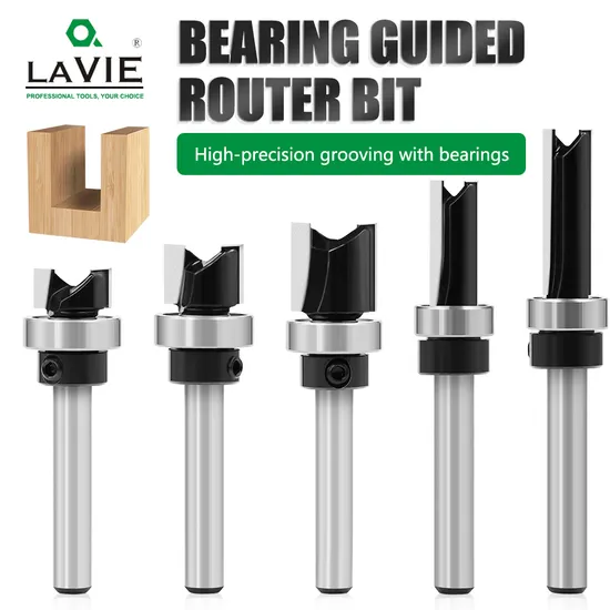 Lavie 1/4' Shank Protruding Bearing Pattern Bit Router Bit for Woodworking for Trimming Machine Milling Cutter